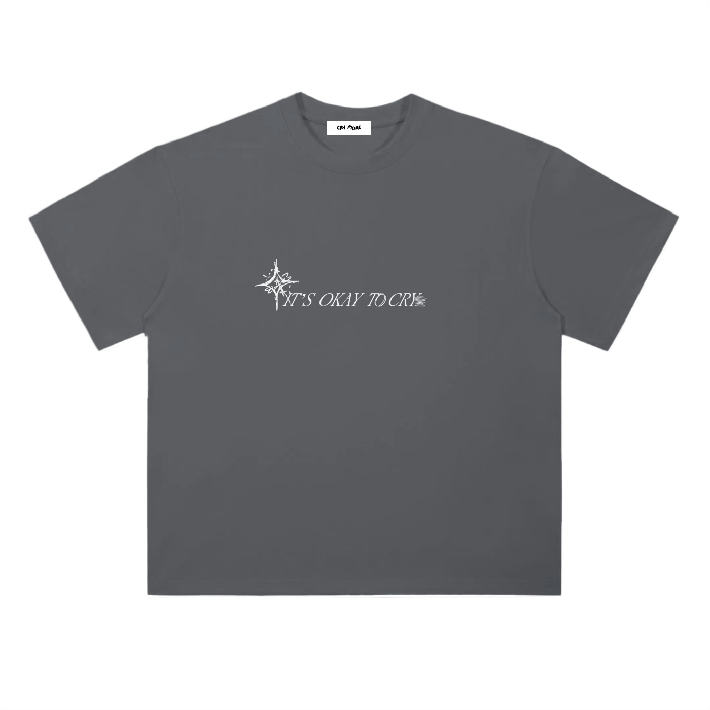 "It's Okay to Cry" Drop Shoulder Tee - Dark Gray
