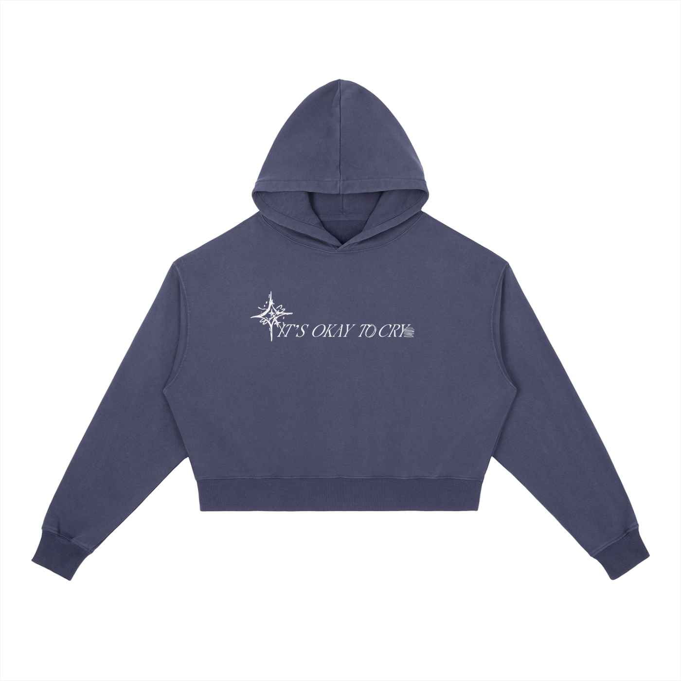 "It's Okay to Cry" Boxy Hoodie - Vintage Blue