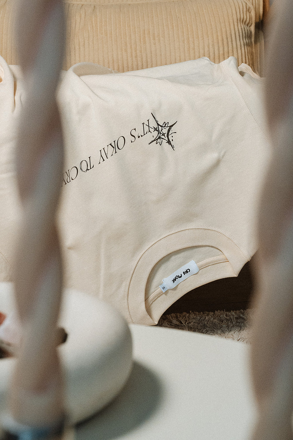 "It's Okay to Cry" Drop Shoulder Tee - Milk Apricot