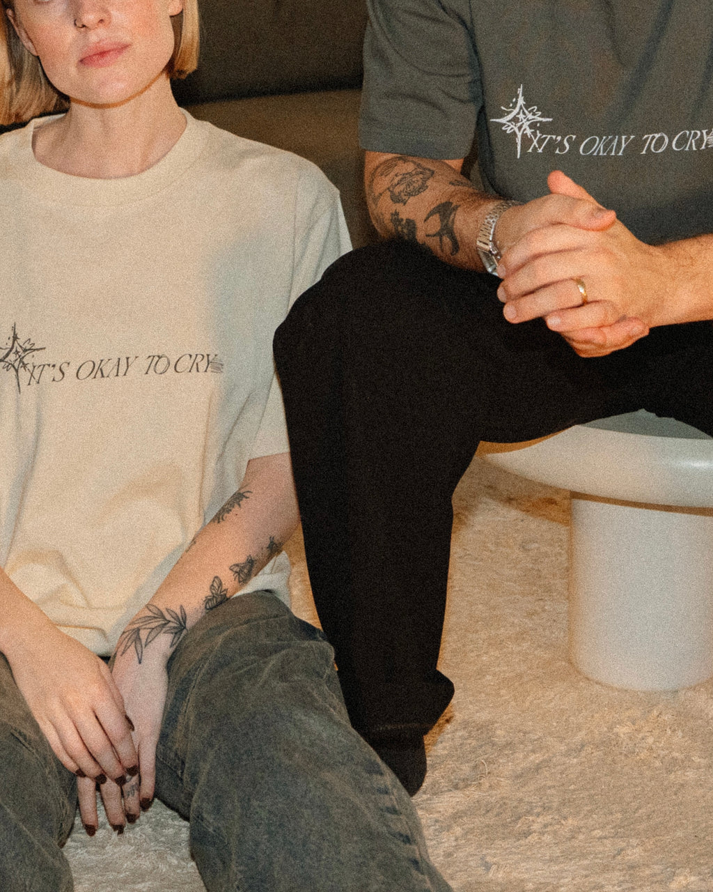 "It's Okay to Cry" Drop Shoulder Tee - Dark Gray