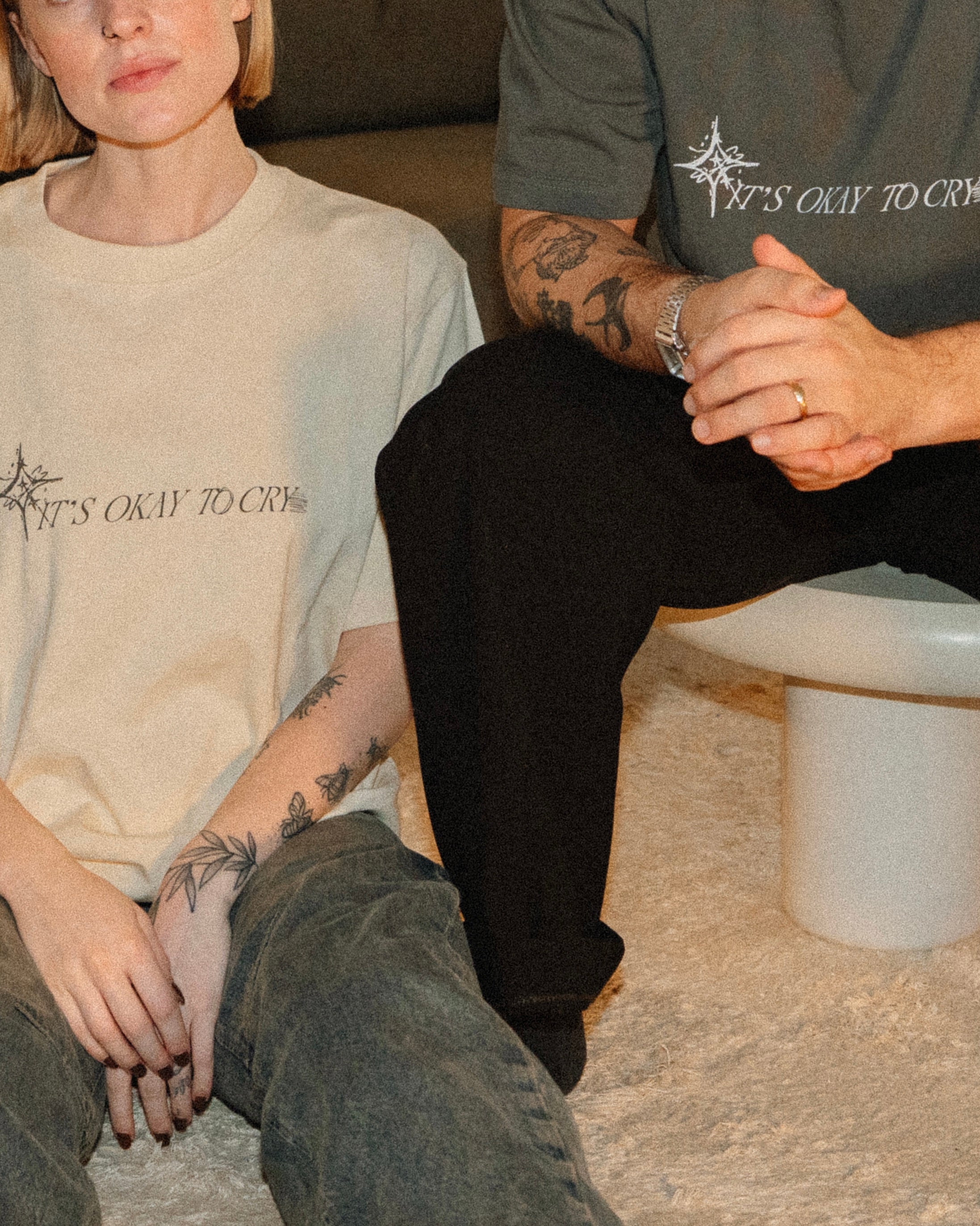 "It's Okay to Cry" Drop Shoulder Tee - Dark Gray