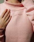 "Cry More" Embroidered Mock Neck - Pink